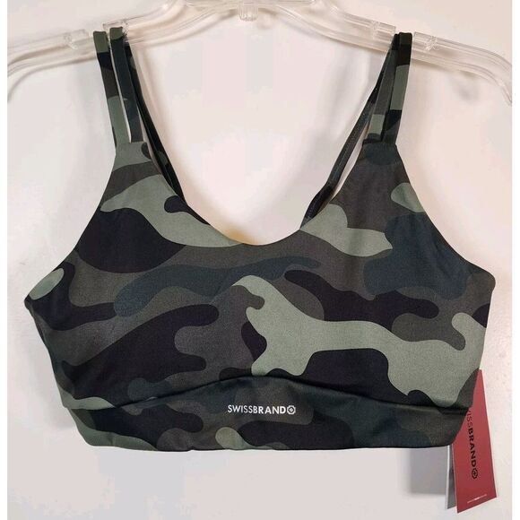 NWT Swiss Brand L Catalina Active Bra Olive Camo Low Large Support‎ - Picture 1 of 2